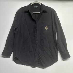 Lauren by Ralph Lauren Button Down Shirt Medium Classic Fit Off Black